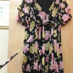 Betsey Johnson Black Pink Floral Flutter Dress